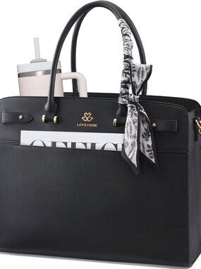 Laptop Tote Bag for Women, Faux Leather Work Bag Waterproof Briefcase Handbag fo